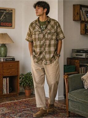 Men's 3XL Plaid Button Up Shirt AKOO Hunt Club Short Sleeve‎ Casual Streetwear